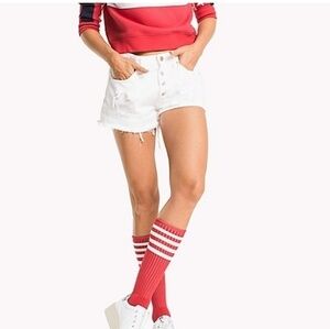 Tommy High Rise Destroyed White Jean Shorts